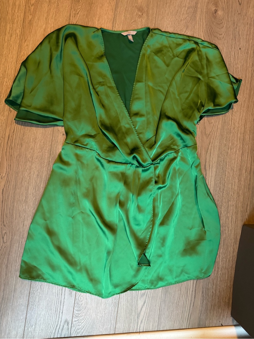 Emerald Green Satin Wrap-Front Women’s Top xl